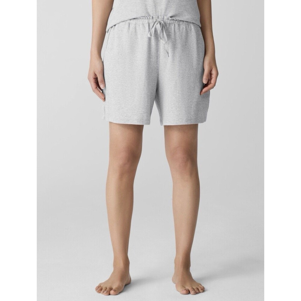 NWT Eileen Fisher Women Melange Organic Cotton Interlock Sleep Shorts Gray-MED